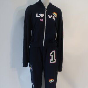 NWT Lauren Moshi Navy Multi (Item- 304) 2 Pc Graphic Zip Hoodie Jogger Set S